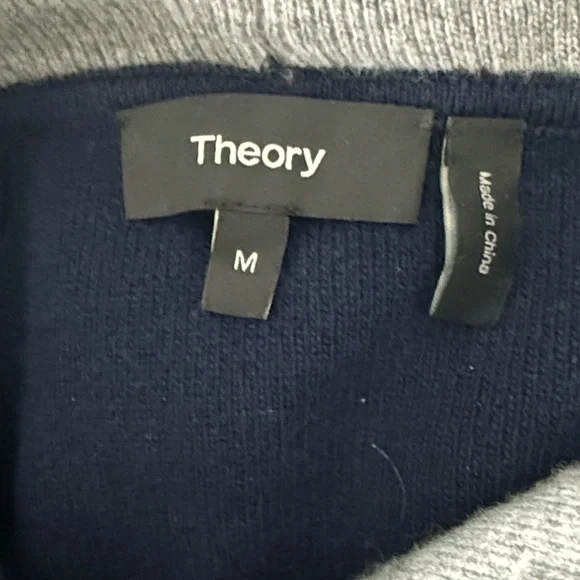 Theory Navy Hoodie Sweater with Gray Stripes